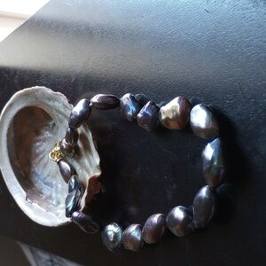 RAINBOW / BLACK BAROQUE / NATURAL SOUTH SEA SHELL, EDISON PEARL NECKLACE: 18" L